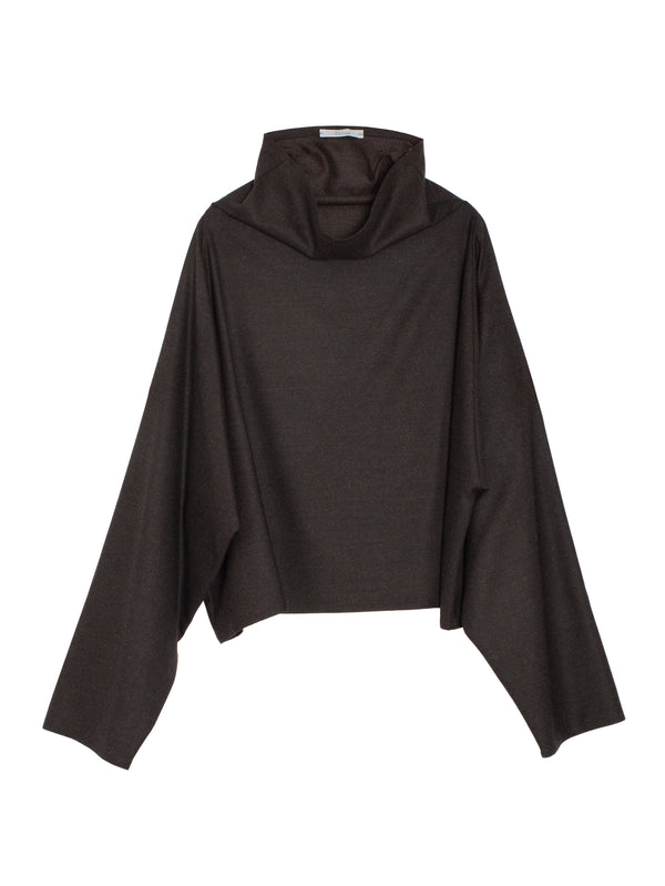Batwing Turtleneck Oversize Short Shirt Flannel Ebano