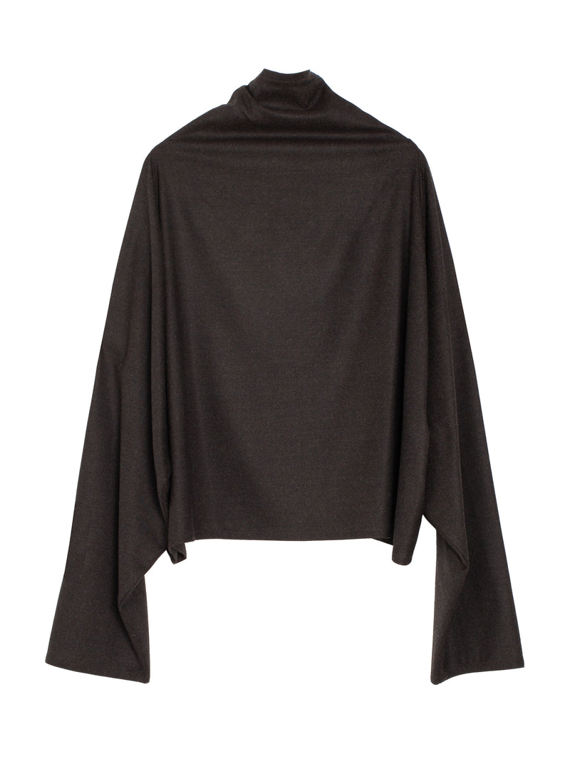 Batwing Turtleneck Oversize Short Shirt Flannel Ebano