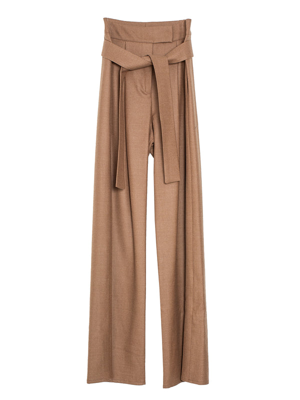 Wide Leg Pants With Belt Flanell Camel