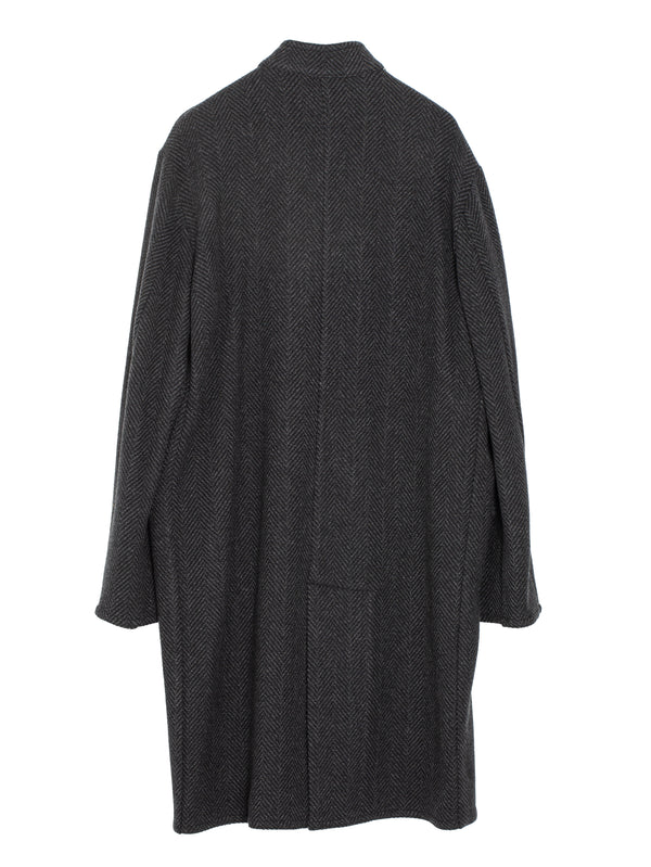 Mandarin Collar Car Coat Herringbone Charcoal