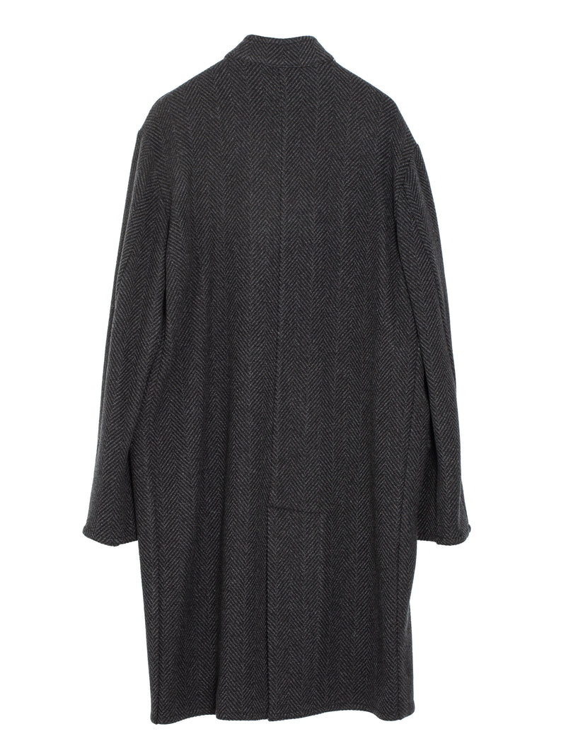 Mandarin Collar Car Coat Herringbone Charcoal