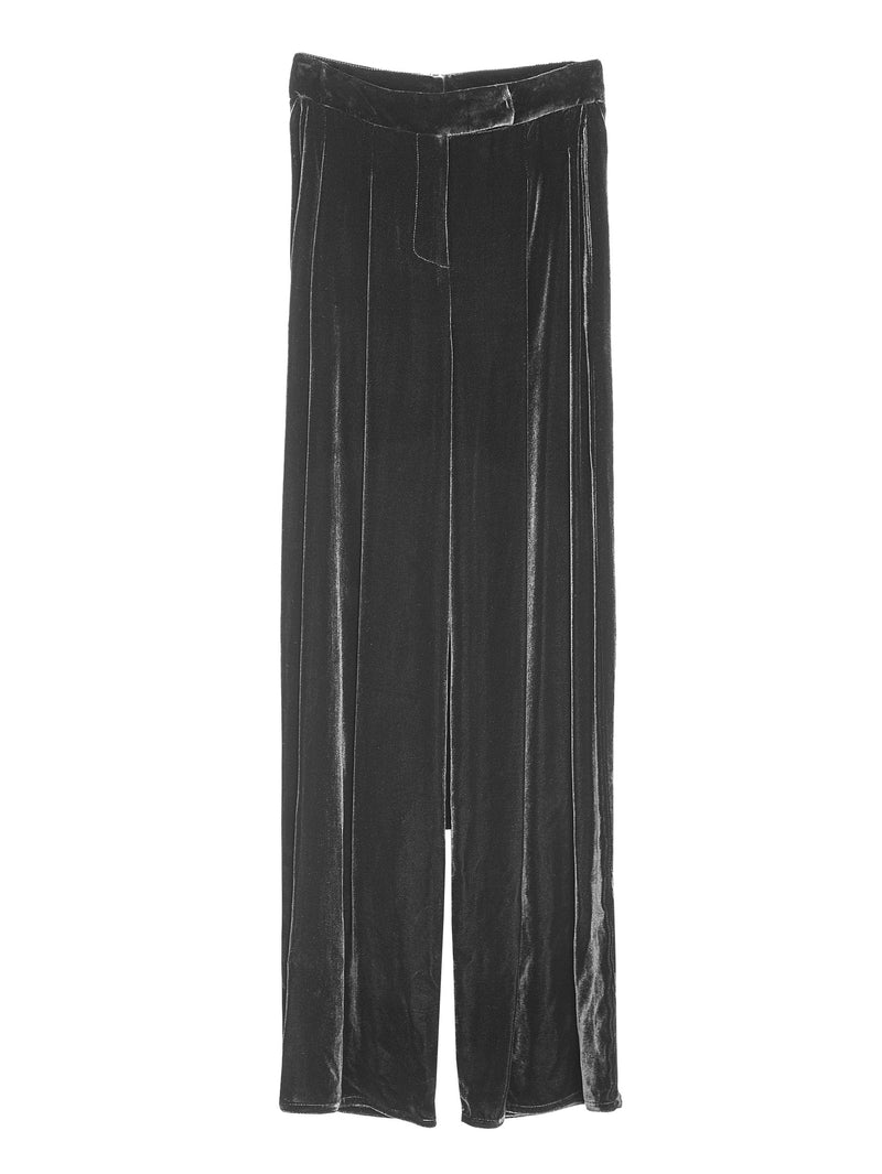 Wide Leg Pants With Belt Silk Velvet Black