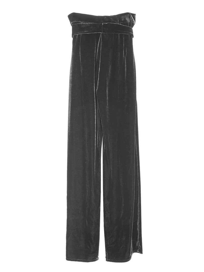 Wide Leg Pants With Belt Silk Velvet Black