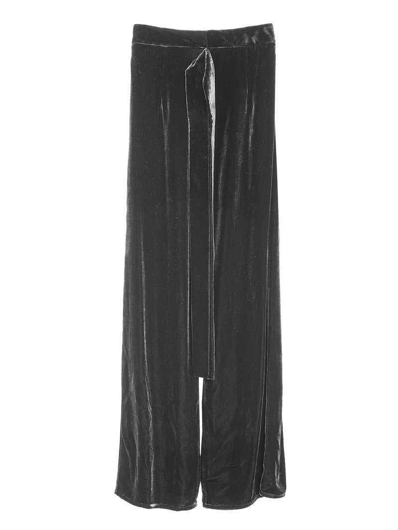 Wide Leg Pants With Belt Silk Velvet Black