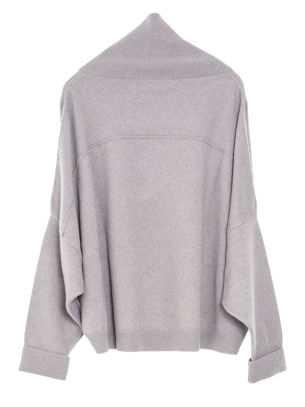 T-Neck Chunky Sweater Cashmere Knit Tortora