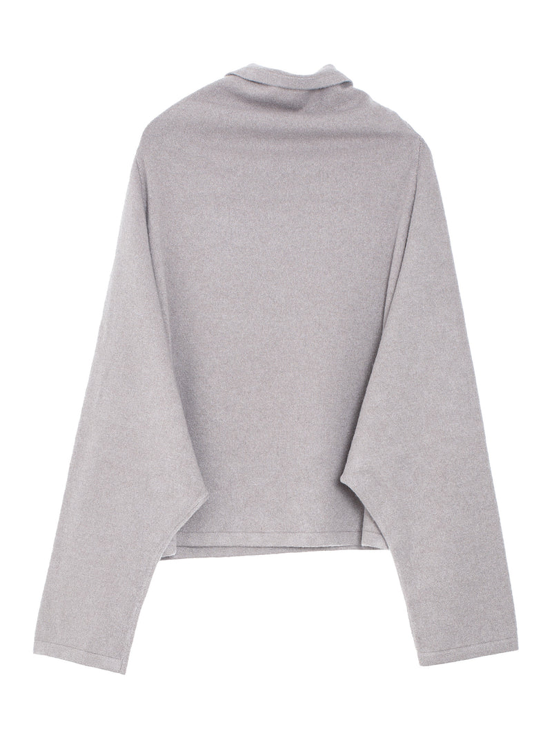 Batwing Oversized T-Neck Short Cashmere Knit Tortora