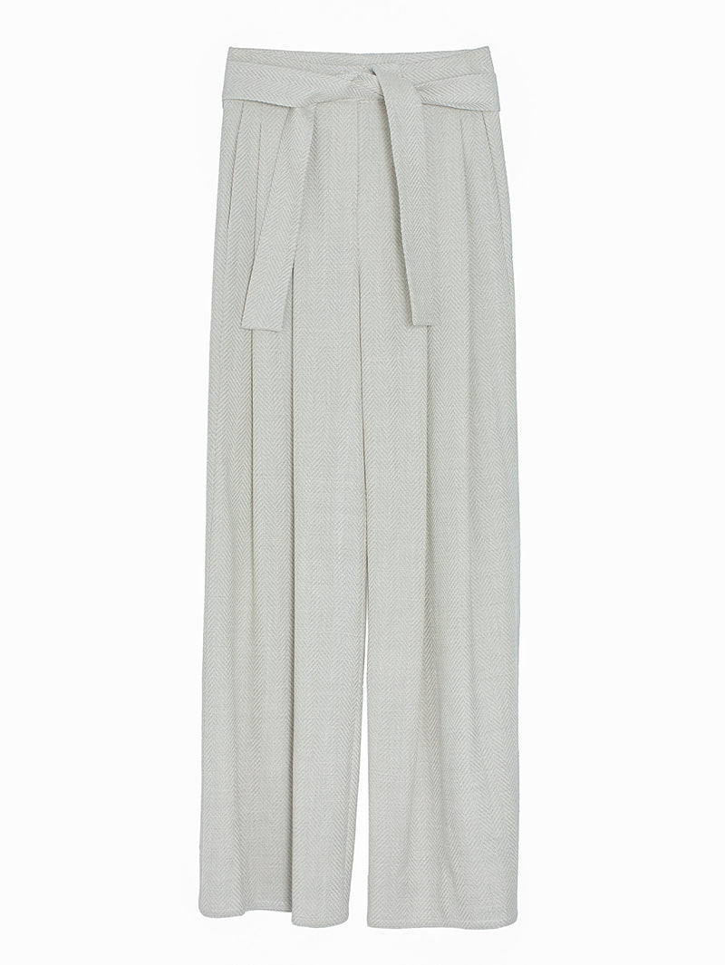 Wide Leg Pants With Belt Spigato Silver Grey