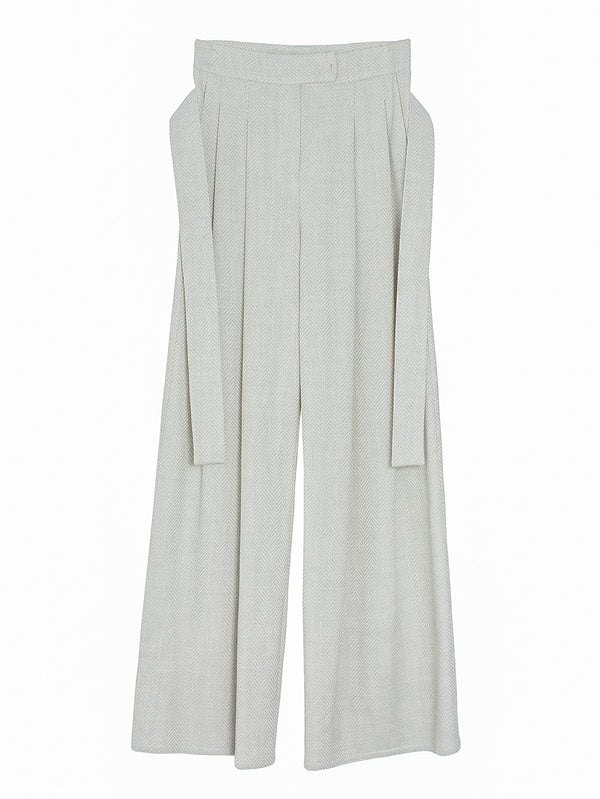 Wide Leg Pants With Belt Spigato Silver Grey