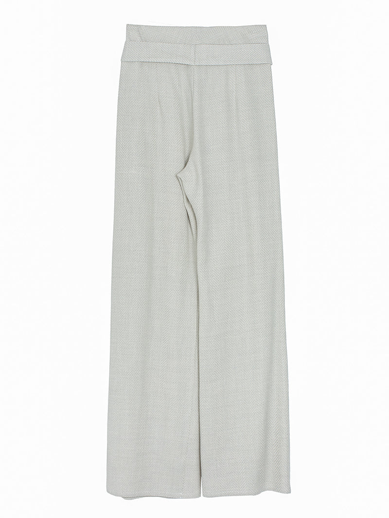 Wide Leg Pants With Belt Spigato Silver Grey