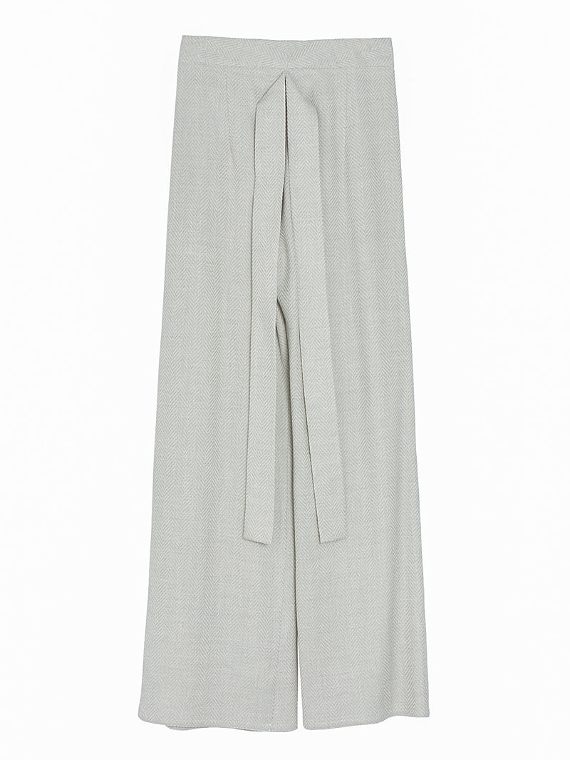 Wide Leg Pants With Belt Spigato Silver Grey