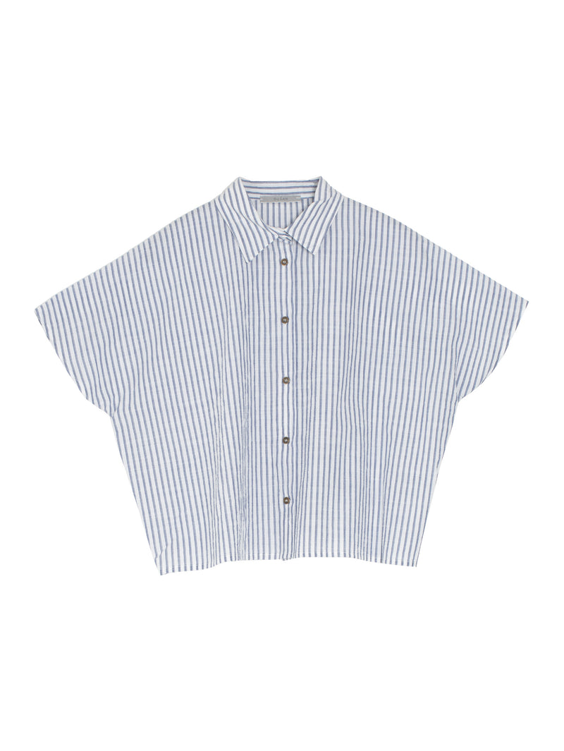 Cropped Shirt Cotton Crepon Marine