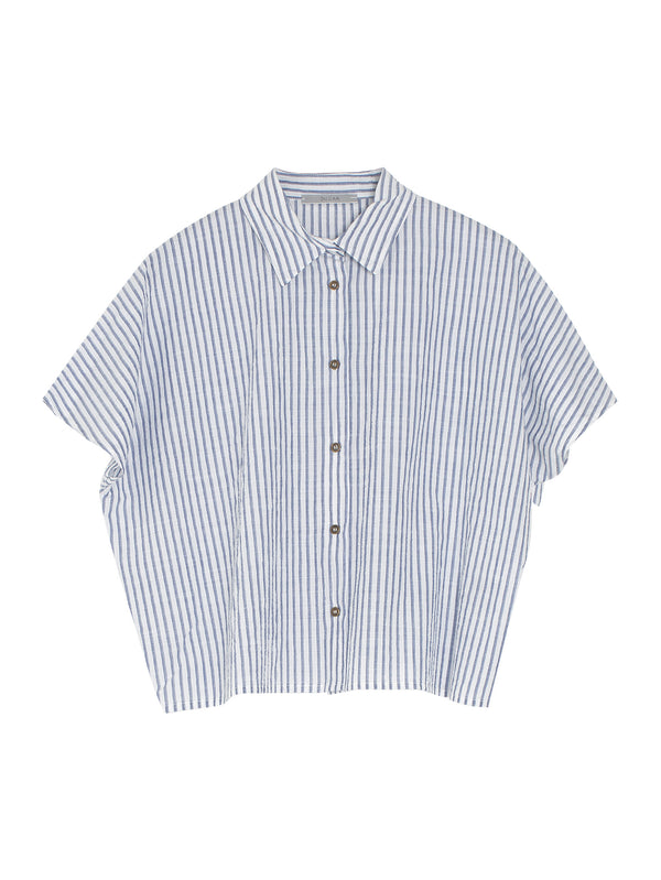 Cropped Shirt Cotton Crepon Marine