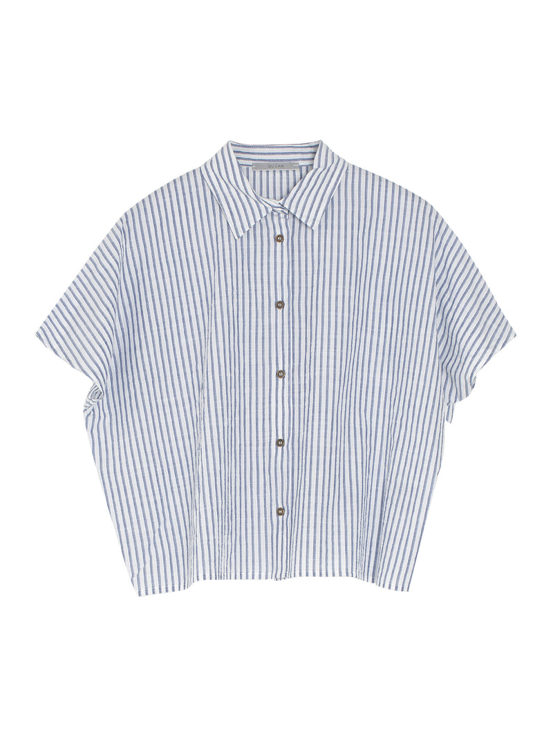 Cropped Shirt Cotton Crepon Marine