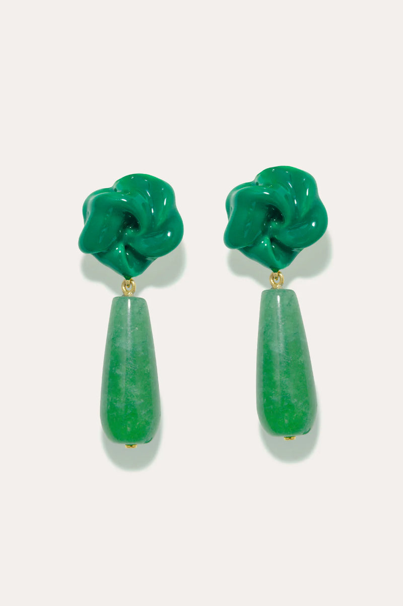 Green Chalcedony and Enamel Recycled Gold Vermeil Earrings