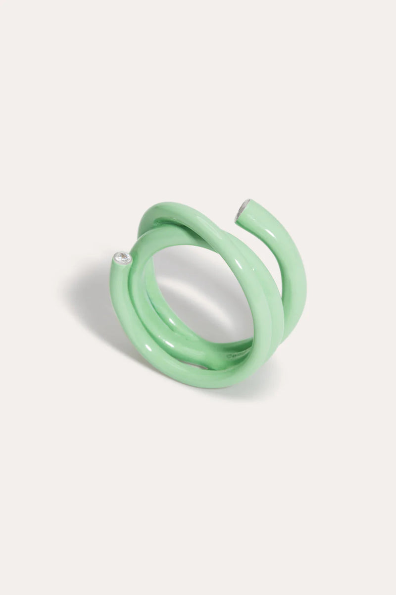 Silver Ring With Green Enamel and Zirconia