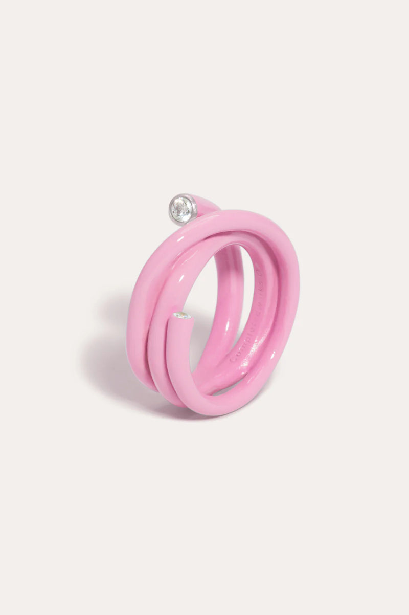 Silver Ring With Pink Enamel and Zirconia