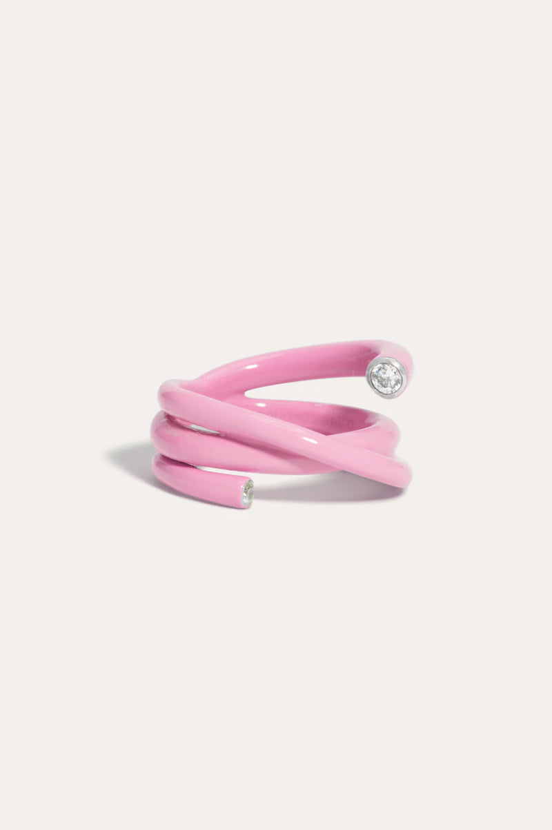 Silver Ring With Pink Enamel and Zirconia