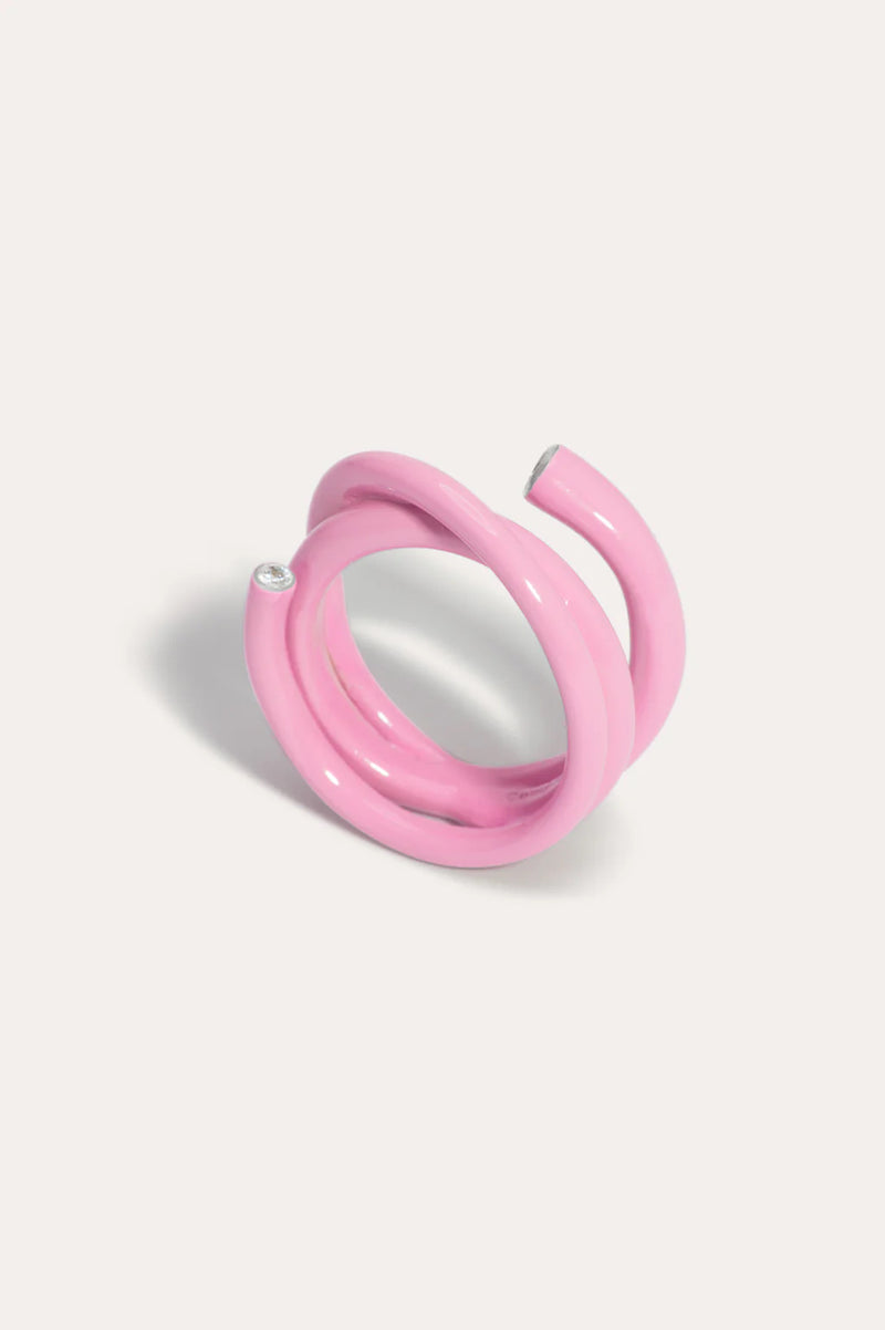 Silver Ring With Pink Enamel and Zirconia