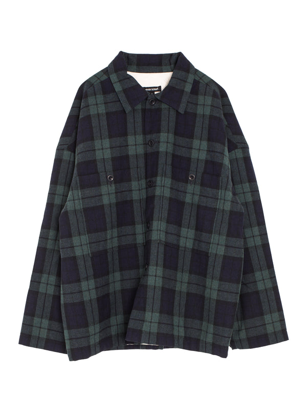 Field Shirt Two Irish Wool Check Black Navy Green