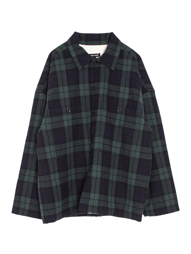 Field Shirt Two Irish Wool Check Black Navy Green