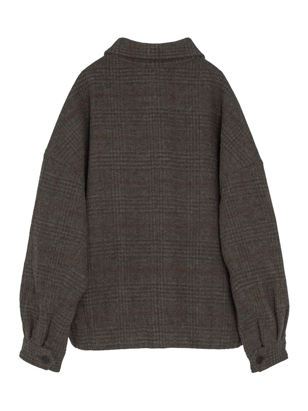 Zip Jacket Two Wool Herringbone Check Dark Olive Charcoal