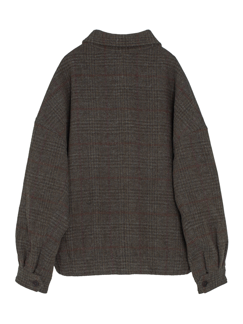Zip Jacket Two Wool Herringbone Check Dark Olive Charcoal