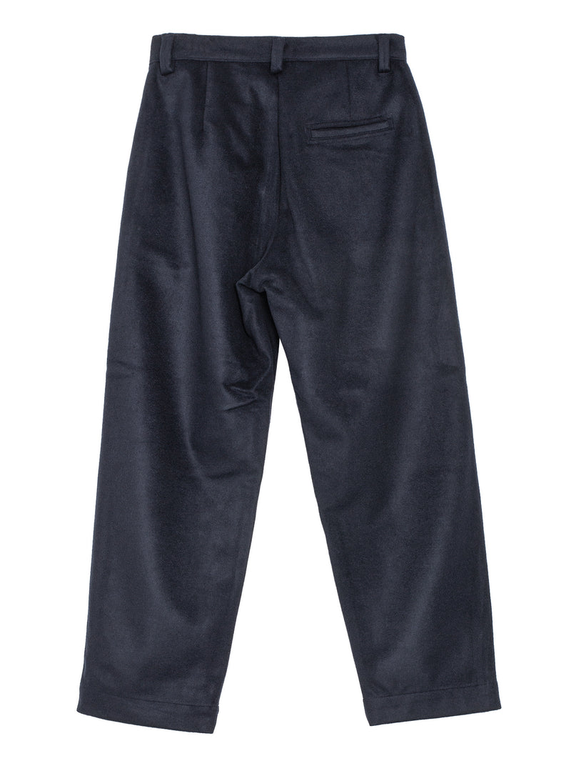 Single Pleat Pant Brushed Wool Cashmere Flannel Navy Evan Kinori