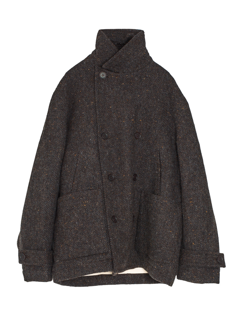Peacoat Wool Herringbone Brown Charcoal