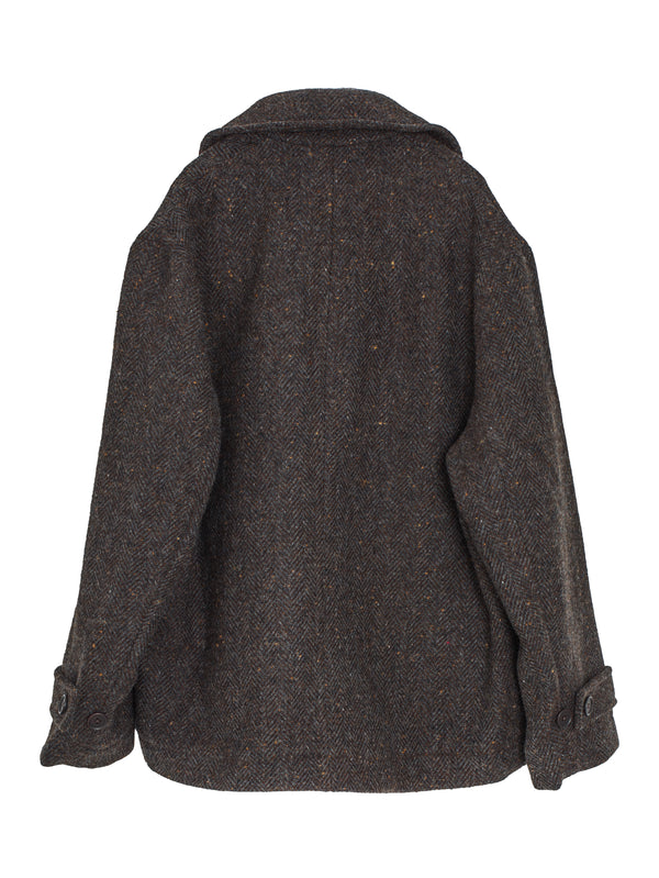 Peacoat Wool Herringbone Brown Charcoal