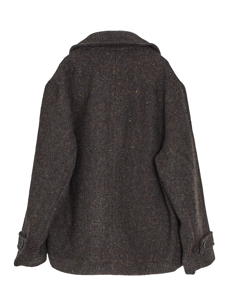 Peacoat Wool Herringbone Brown Charcoal