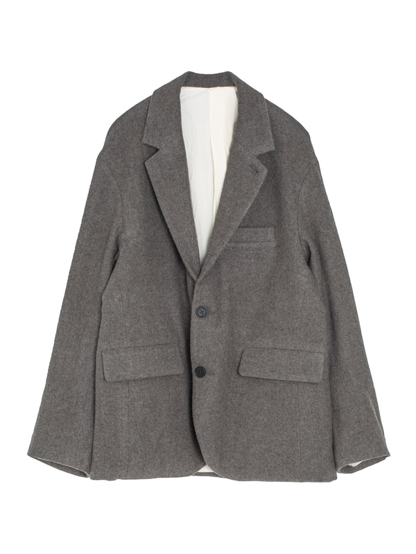 Three Button Jacket Brushed Wool Cashmere Mid Grey