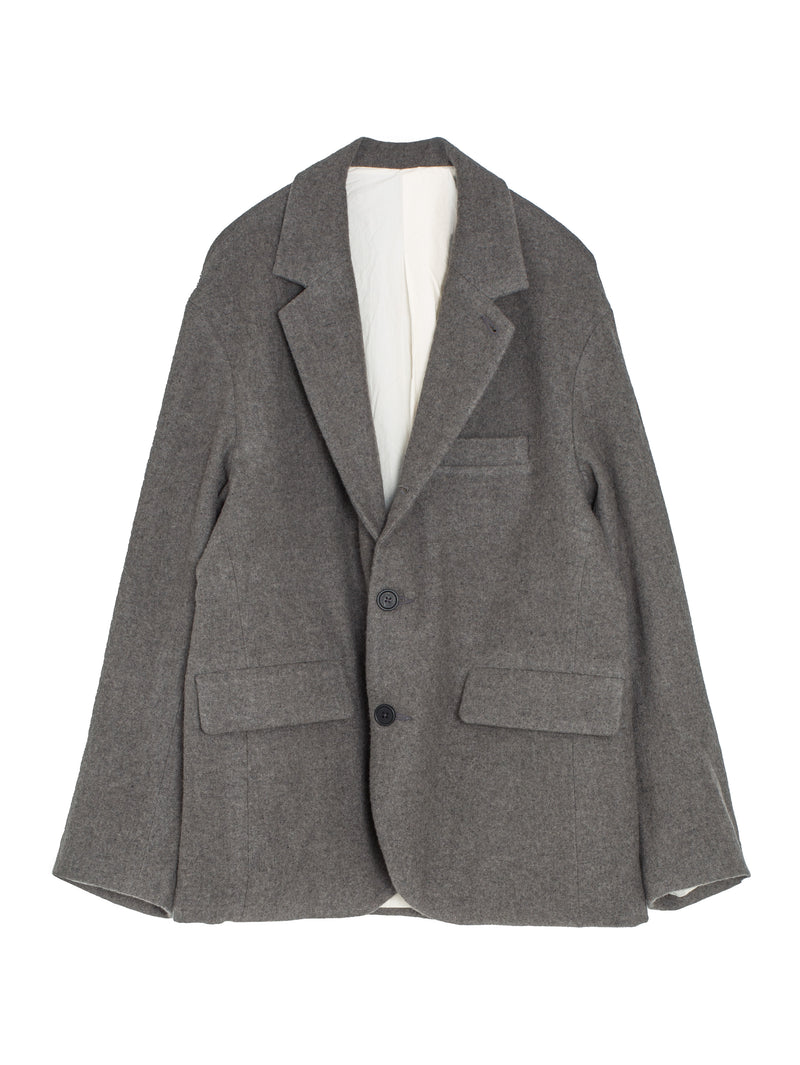 Three Button Jacket Brushed Wool Cashmere Mid Grey