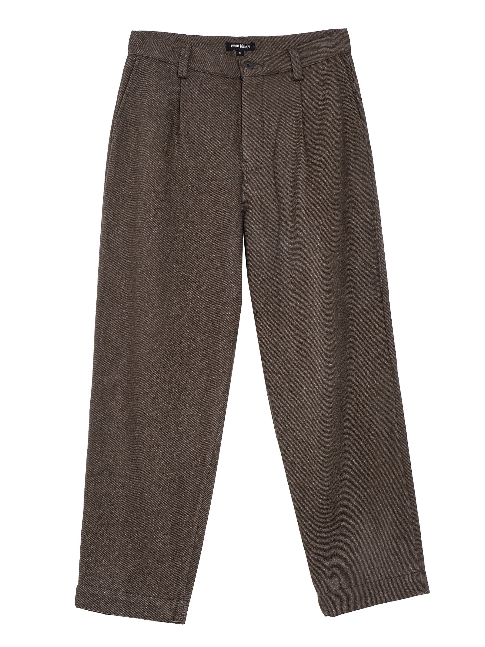 Evan Kinori Single Pleat Pant Yarn Dyed Wool Cotton Twill Olive