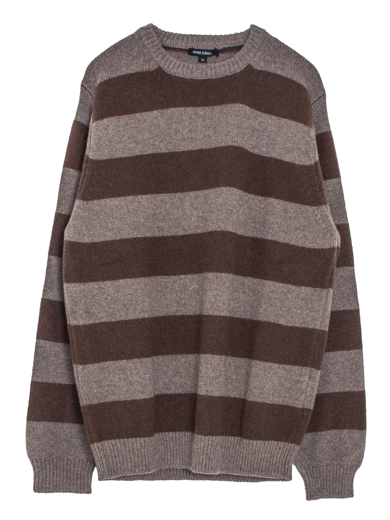 Striped Sweater Undyed Yak Wool Light Brown Dark Brown