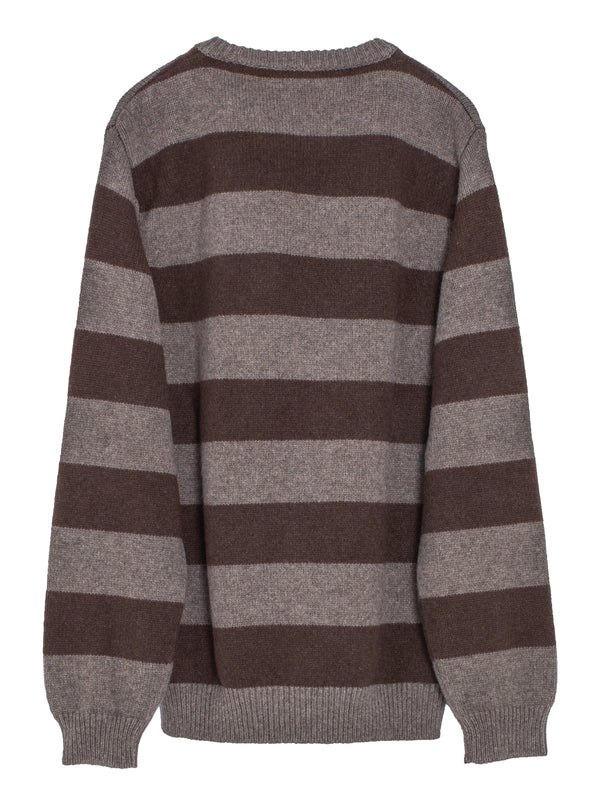 Striped Sweater Undyed Yak Wool Light Brown Dark Brown