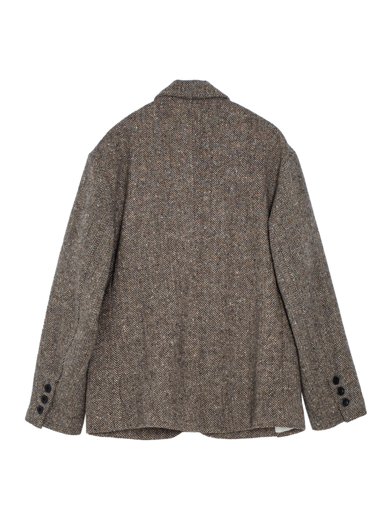 Three Button Jacket Irish Wool Herringbone Tweed Beige Black