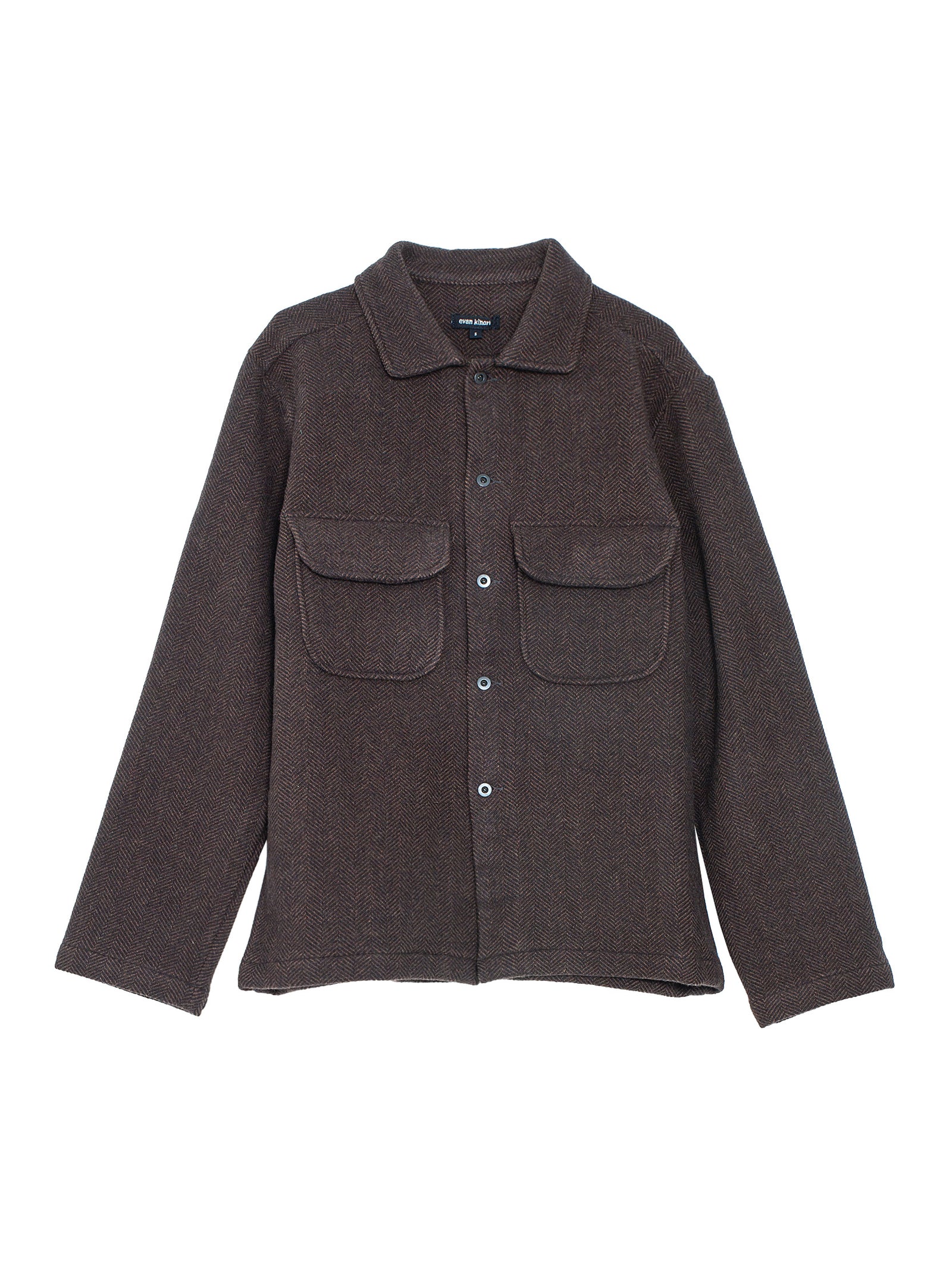 Evan Kinori Field Shirt Cashmere Lambswool Herringbone Rust Dark 
