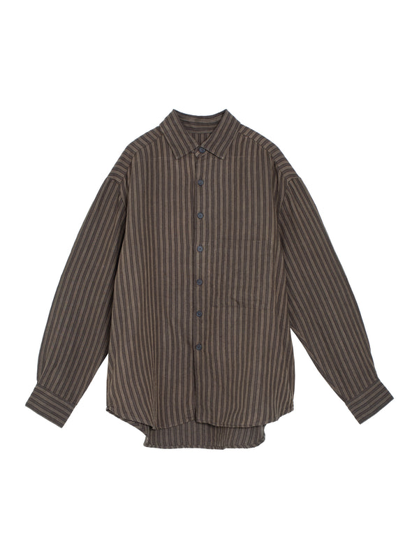 Big Shirt Two-Overdyed Linen Herringbone Stripe Brown