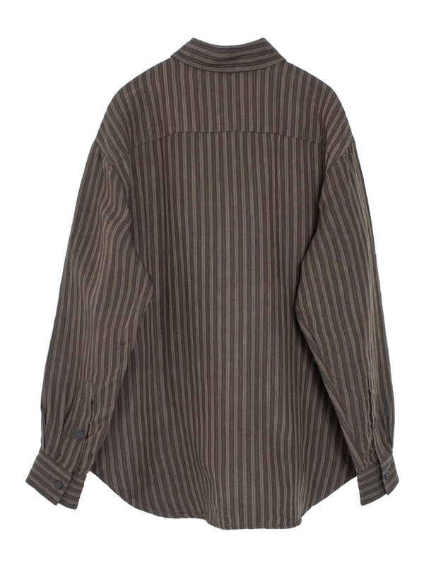 Big Shirt Two-Overdyed Linen Herringbone Stripe Brown