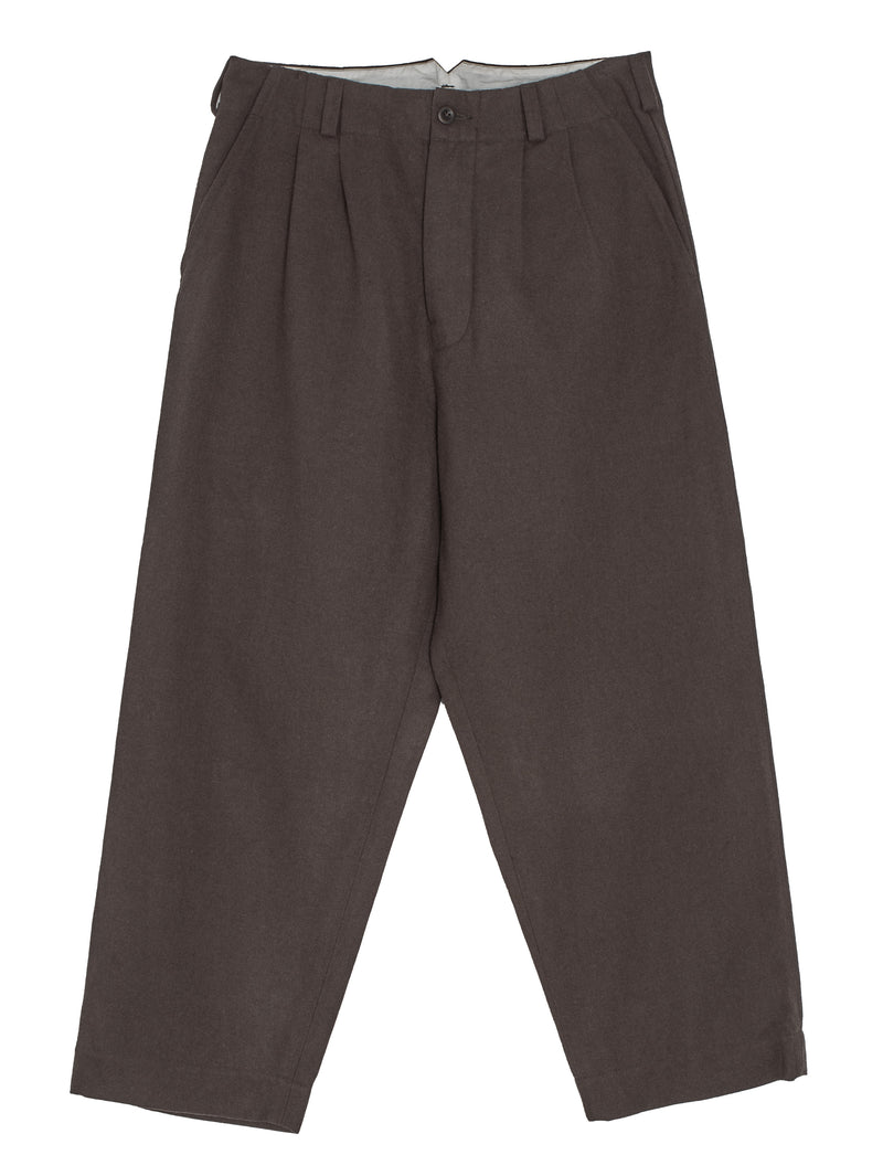 Two Pleat Pant Brushed Wool Cotton Linen Dark Olive