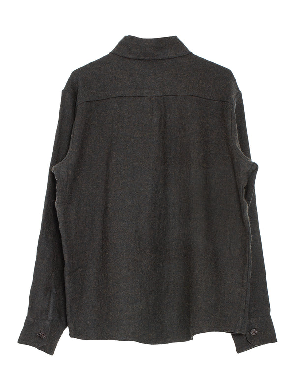 Two Pocket Shirt Brushed Linen Wool Twill Dark Brown Evan Kinori