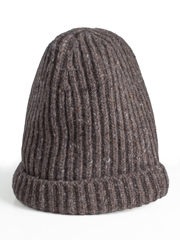 Knit Hat Cashmere Wool Tweed Light brown
