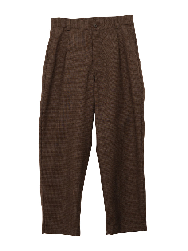 Single Pleat Pant Fox Worsted Wool Puppytooth Brown