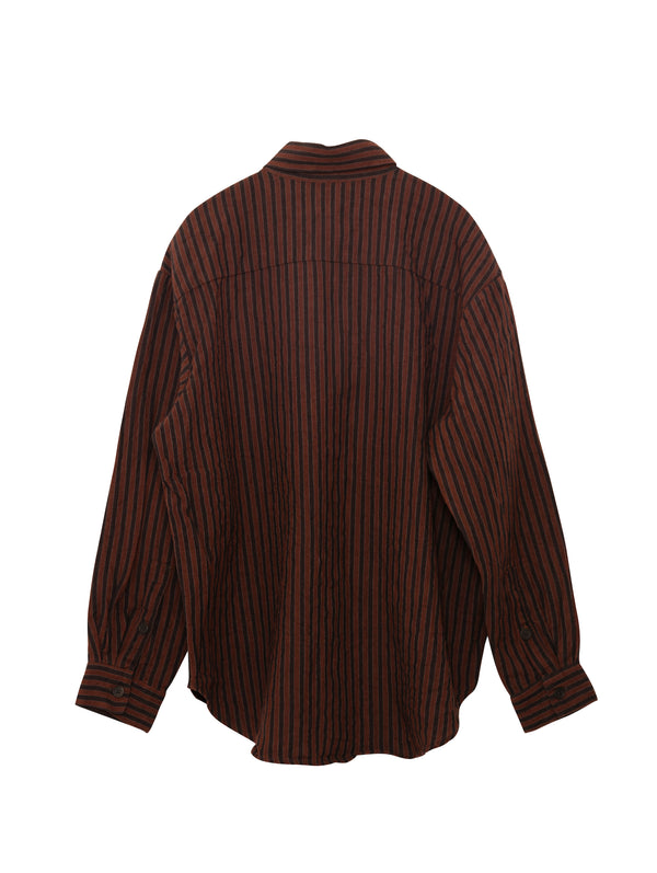 Big Shirt Two Yarn Dyed Linen Stripe Navy Red