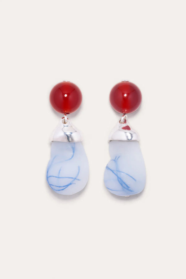 Blue Bio Resin And Red Lace Agate Earrings