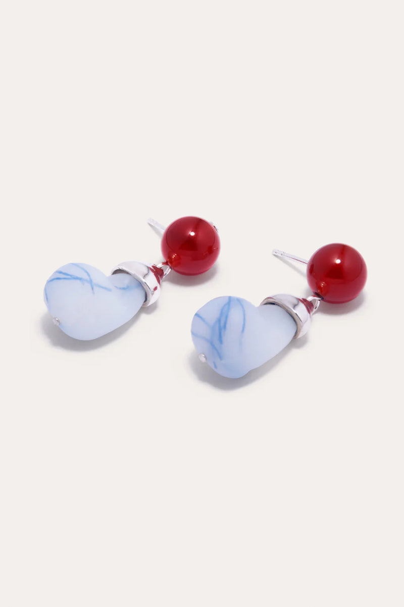 Blue Bio Resin And Red Lace Agate Earrings