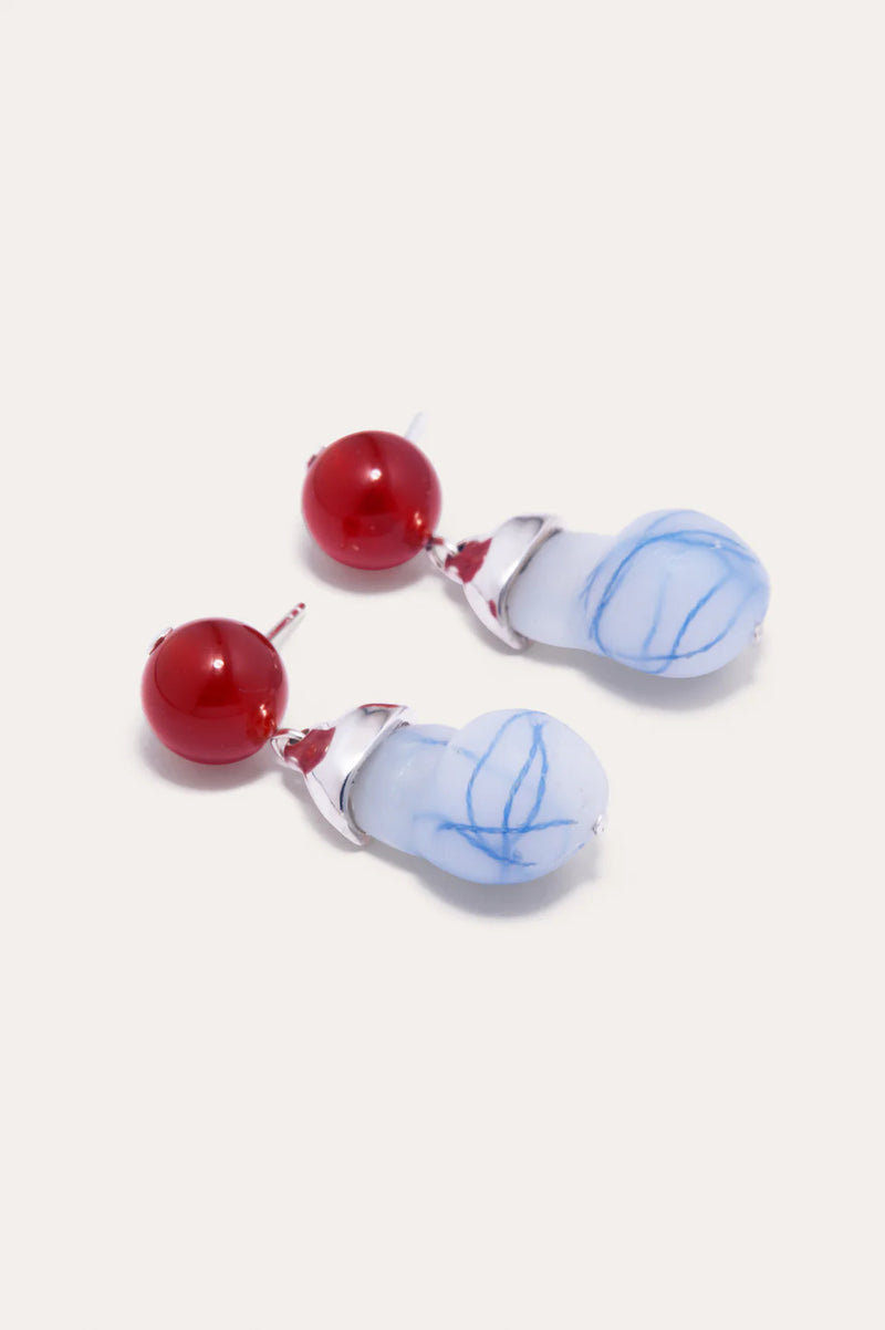 Blue Bio Resin And Red Lace Agate Earrings