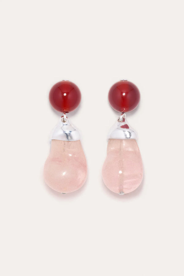 Pink Bio Resin And Red Lace Agate Earrings