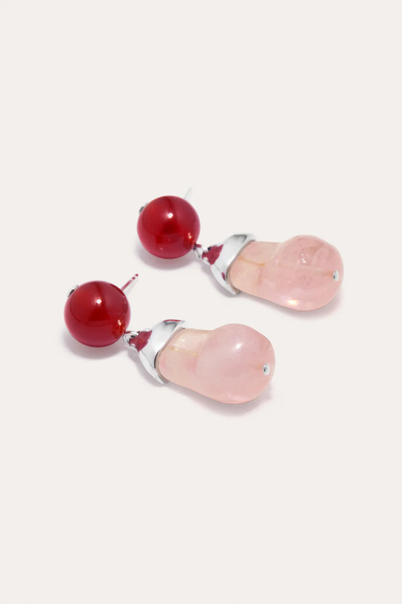 Pink Bio Resin And Red Lace Agate Earrings