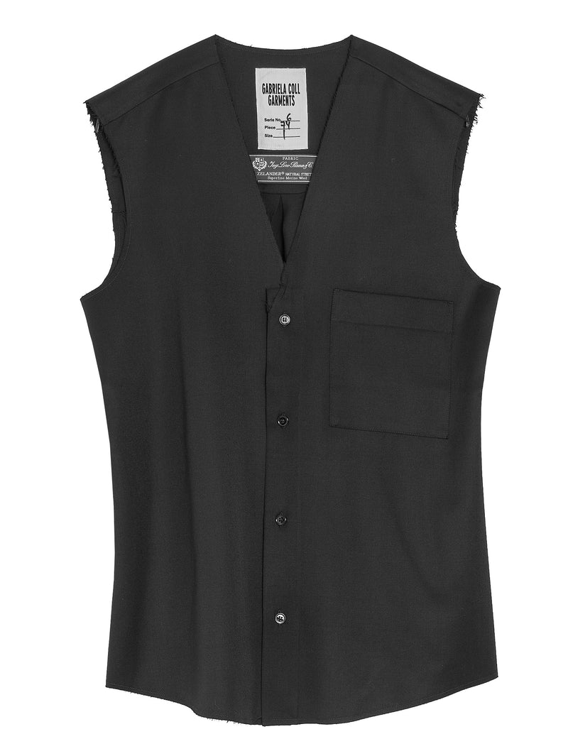 No.74 Summer Wool Sleeveless Shirt Black